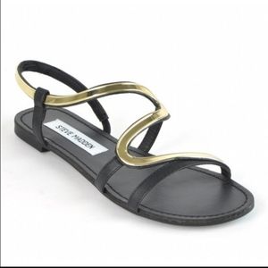 Steve Madden Baden Flat Gold & Black Sandals 9.5